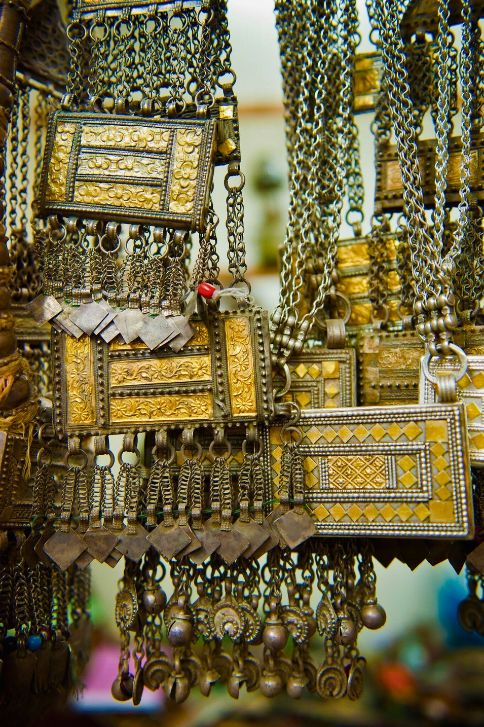 Traditional Omani silver and gold jewelry in the souq